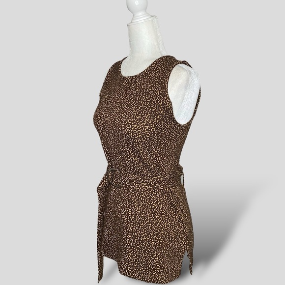 Ann Taylor Sleeveless Belted Leopard Stretch Animal Print Belt Top - Picture 3 of 9